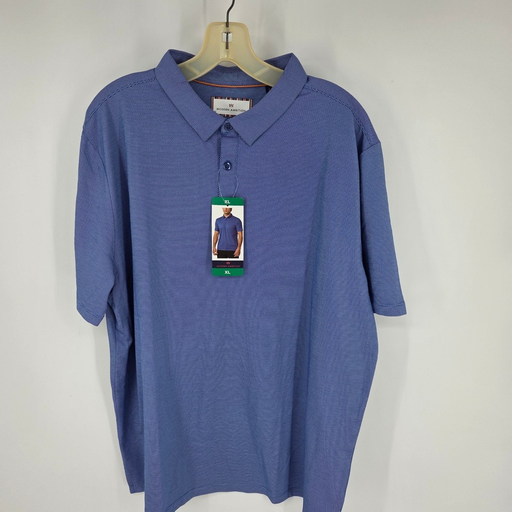 Modern Ambition Mens XL Royal Blue Micro Stripe Stretch Moisture Wicking Polo